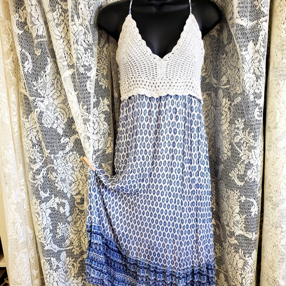 Crochet Boho Print Dress